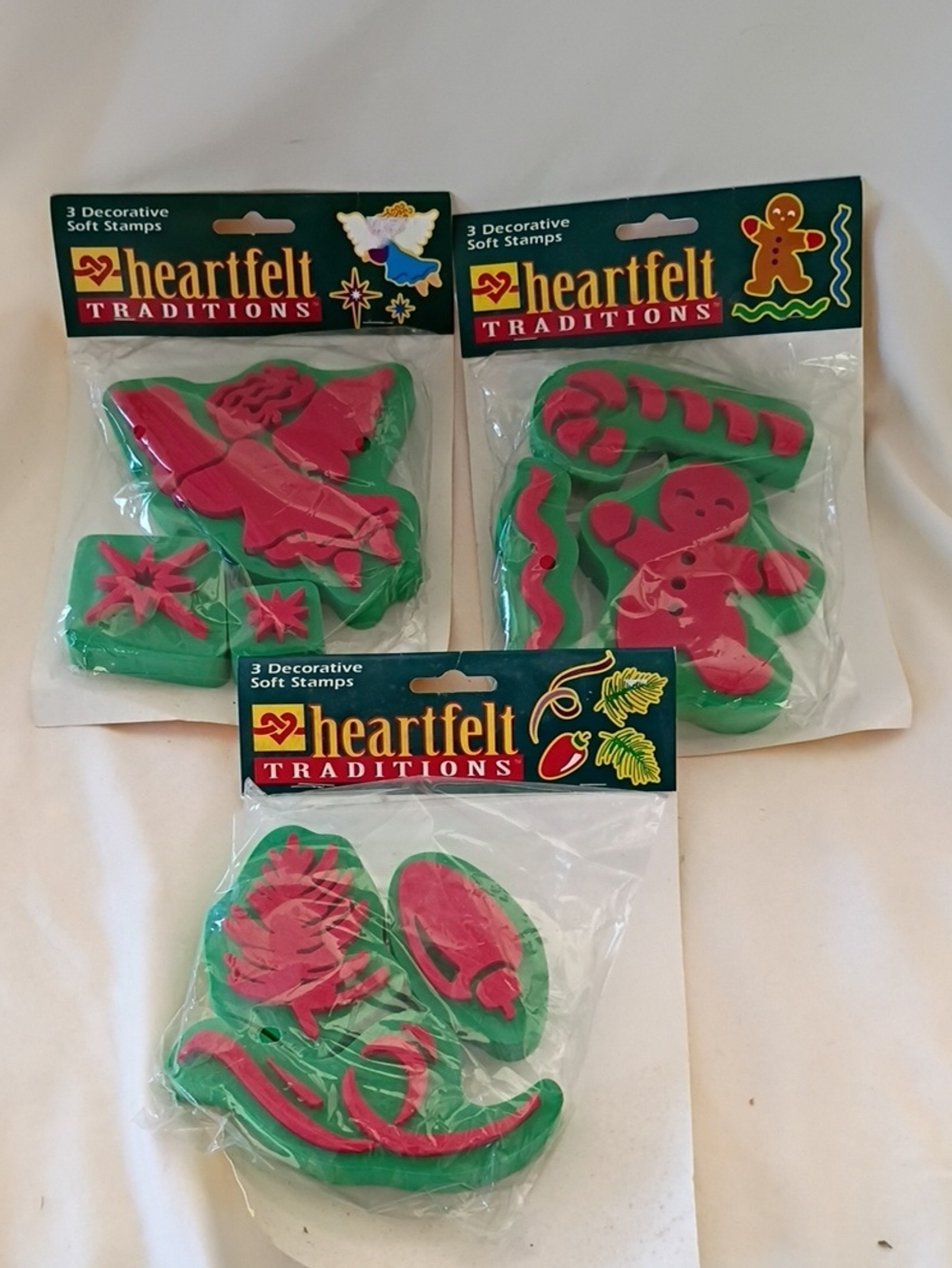 NEW Vintage Heartfelt Traditions Christmas Soft Stamps Set Of 3 Packs 1996